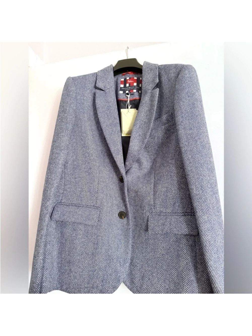 NWT Boden Elizabeth British Tweed Blazer in Blue/Ivory Herringbone, US 10R - Picture 5 of 13